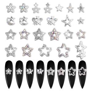 24 Silver Star and Moon Nail Charms